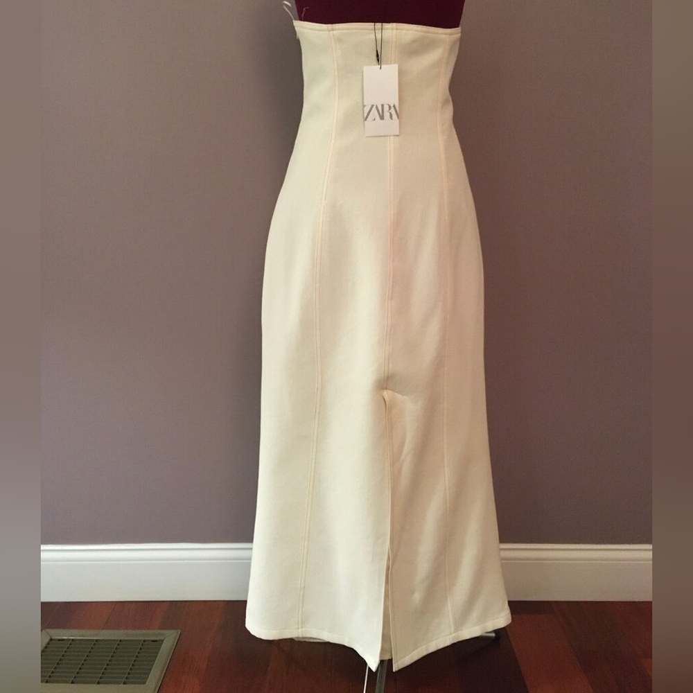NWT ZARA Women's Textured Strapless Midi Dress Cream - Picture 4 of 5